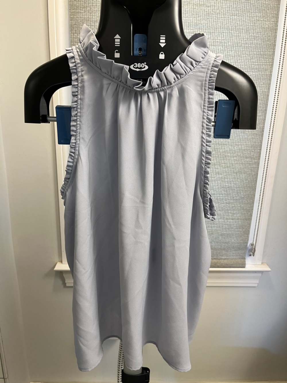 Sleeveless Ruffle Neck Women's Top in Light Blue